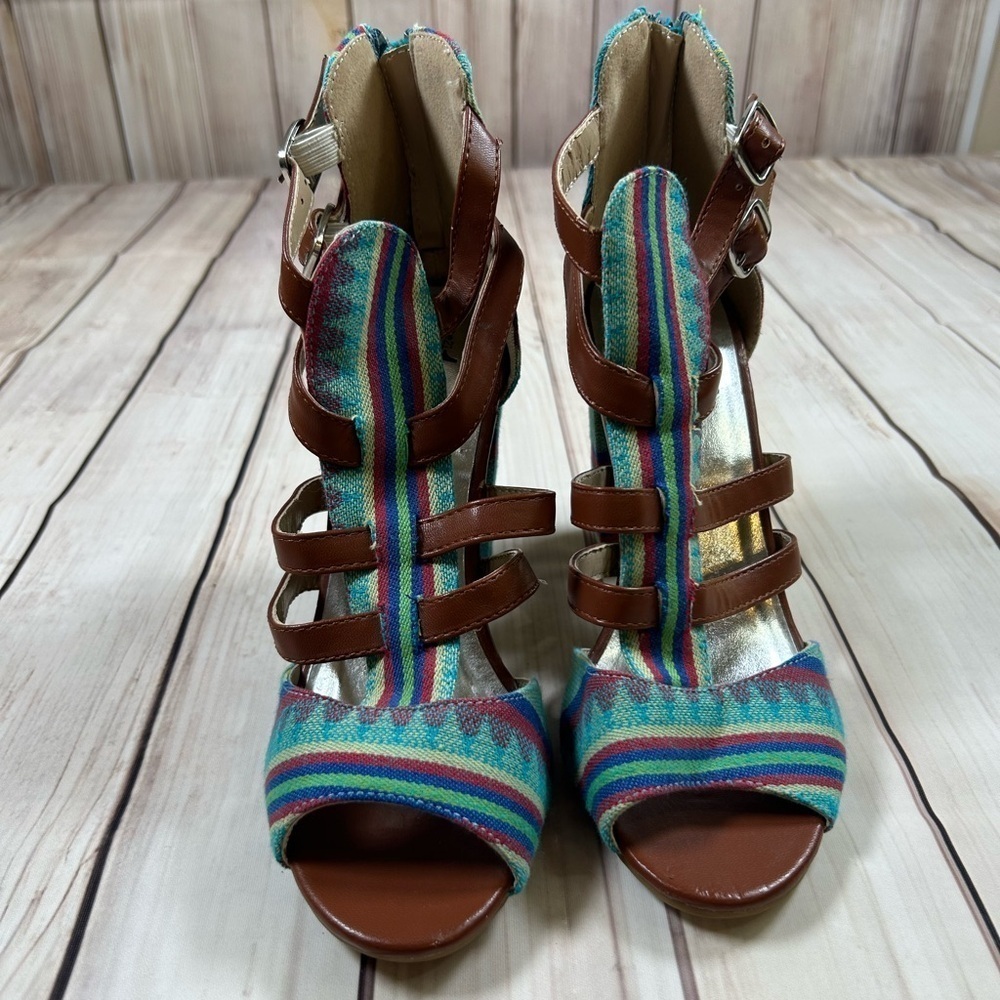 Colorful Strappy Women's Heels/Sandals. Size 7/8. Artsy. Going Out. Date Night.
